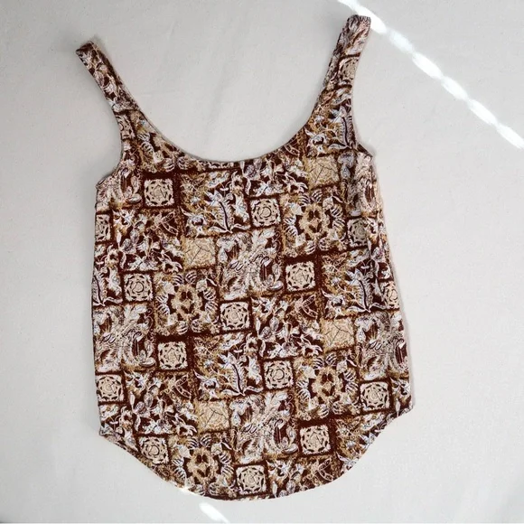 Vintage Contempo Casuals Brown and Ochre Print Set Tank Top & Wrap Skort - Picture 3 of 17